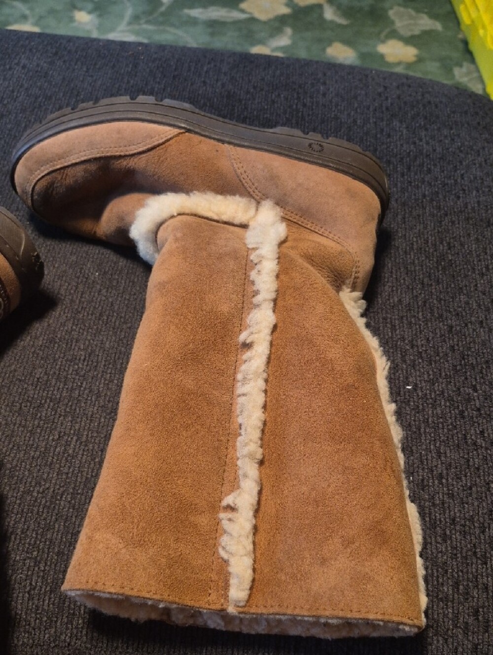 UGG Chestnut Suede Shearling-Lined Tall Boots - Picture 4 of 9